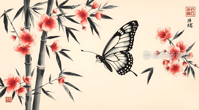 竹影梅香蝶舞翩跹