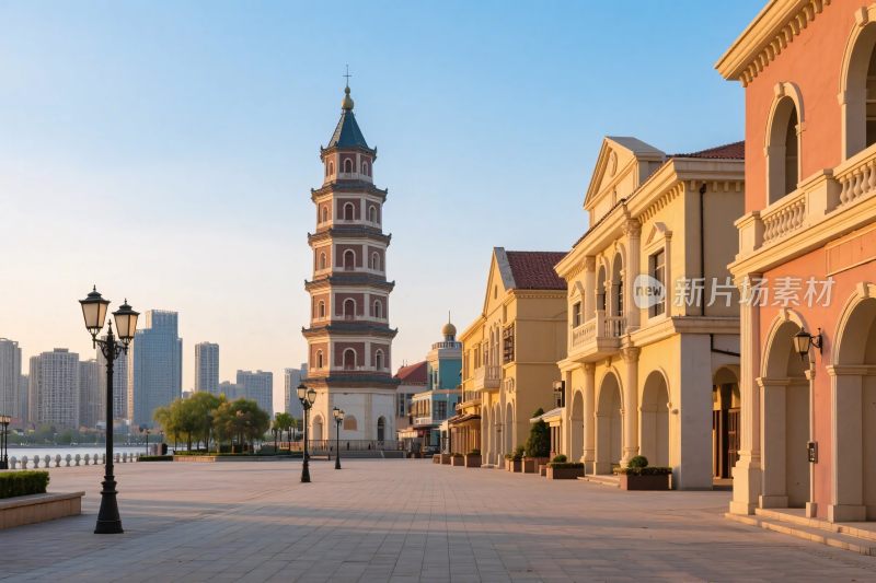 城市古塔与欧式建筑