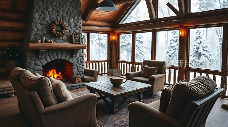 冬日暖炉旁的温馨小屋