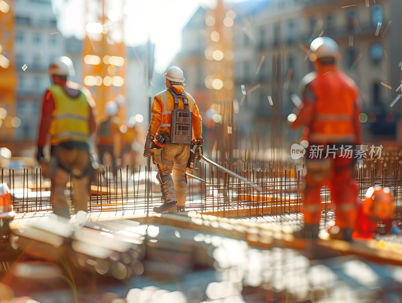 忙碌的建筑工人3D微缩卡通