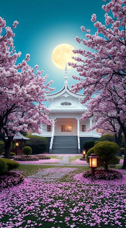 春夜月下樱花屋