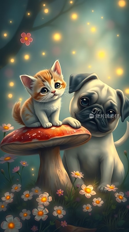 小猫小狗共赏花灯夜