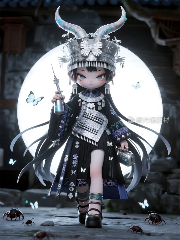 银色头饰蝴蝶装饰少女