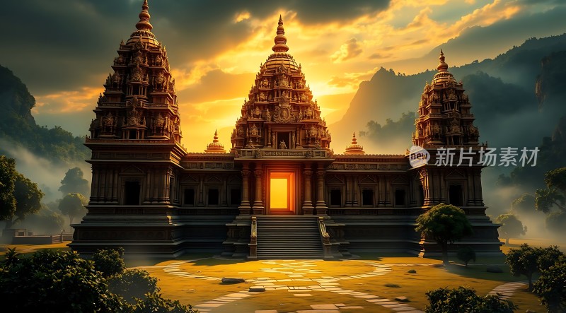 古寺晨曦金光闪耀