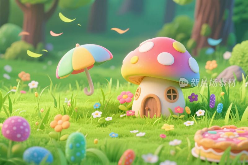 童话蘑菇小屋插画