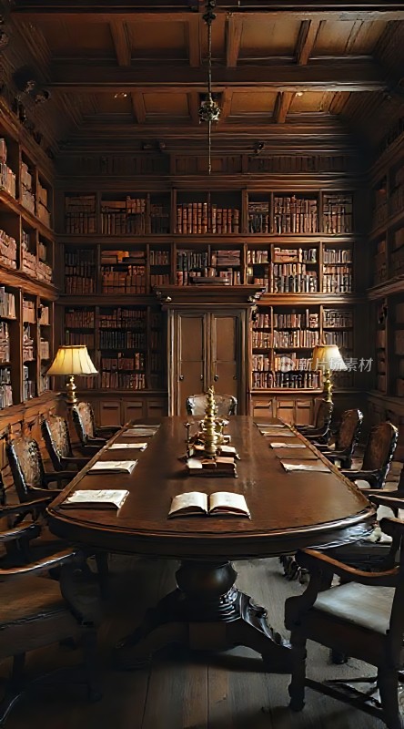 古色古香书房木质家具与书籍营造宁静氛围