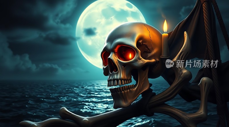 骷髅船头望月