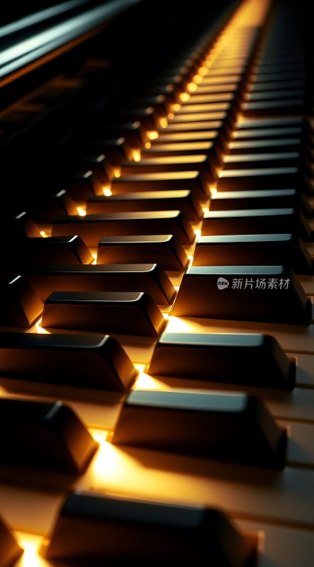 钢琴键上的金色光芒