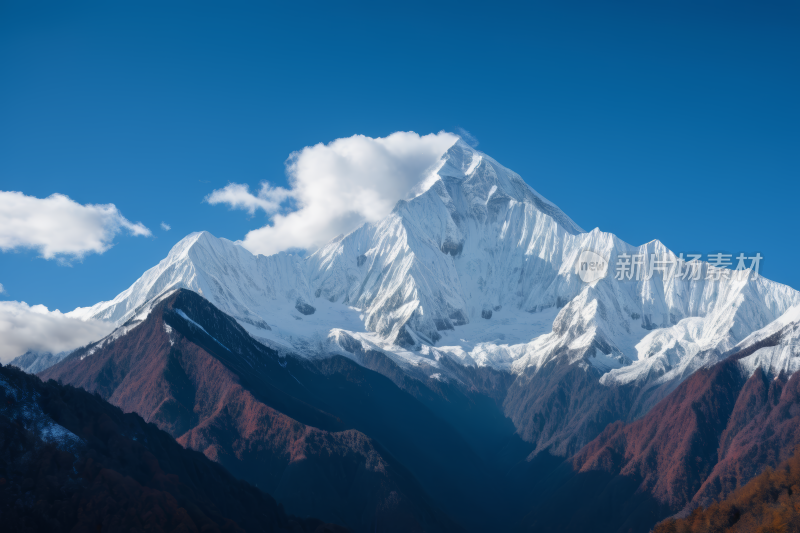 山上有雪蓝天高清风景图片