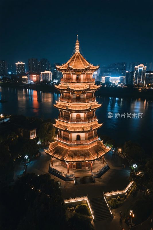 古塔夜景城市风光