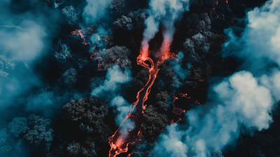 火山熔岩吞噬森林