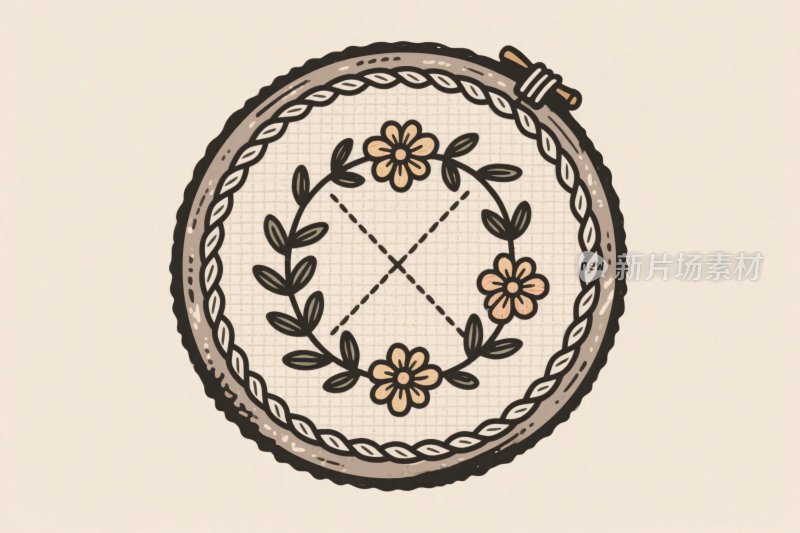 手绘刺绣框插画