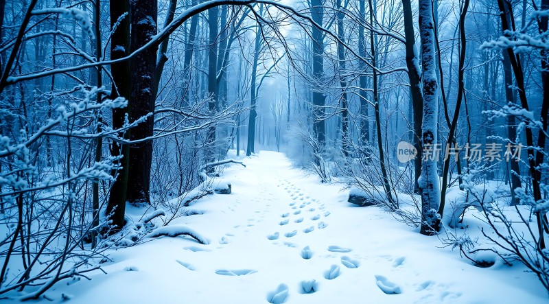 雪地小径上的足迹