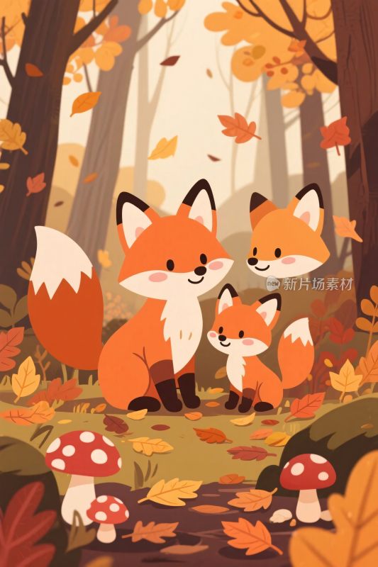 森林中的狐狸家庭