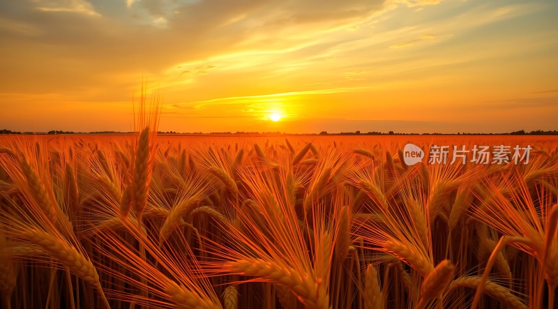 金色麦浪映夕阳