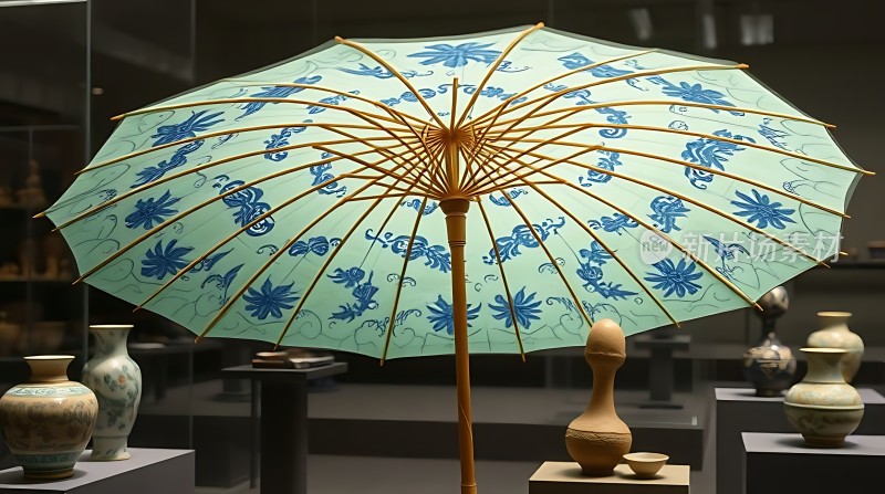 青色油纸伞下的艺术珍品