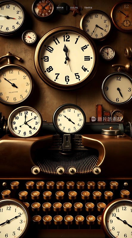 时间与文字的结合古董钟表与打字机的完美融合