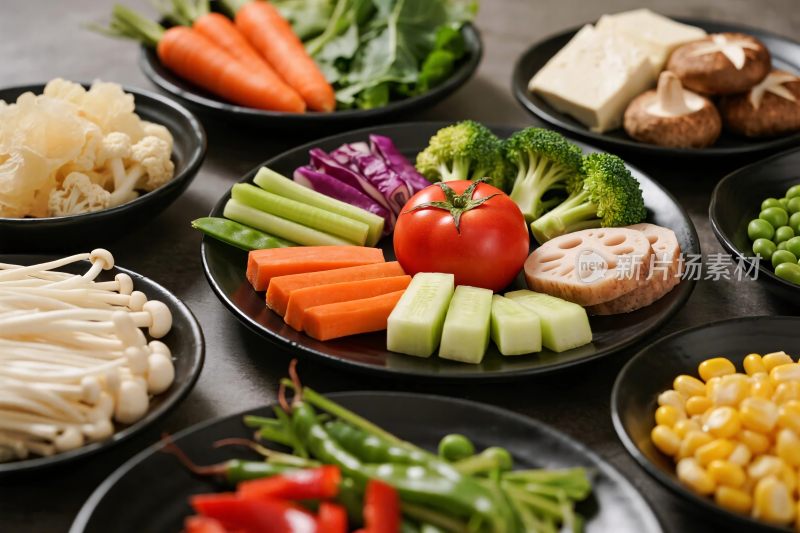 新鲜蔬果及食材摆放