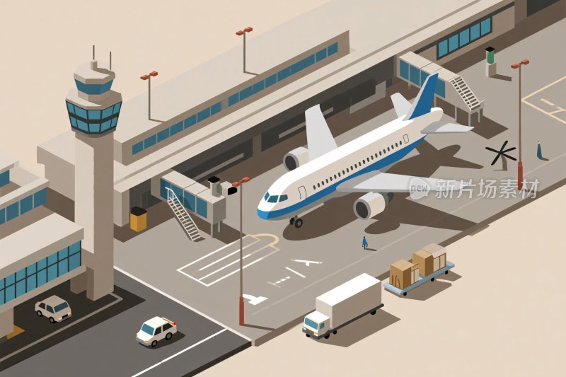 机场场景的等距风格插画
