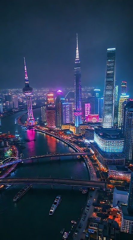 上海夜景璀璨繁华黄浦江畔灯火辉煌