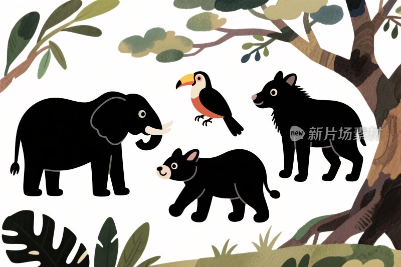 森林中的动物插画