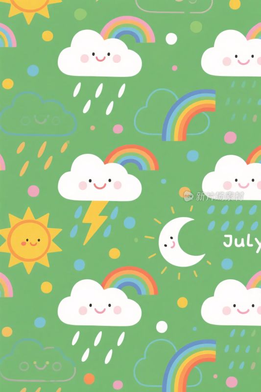 可爱天气元素七月主题插画