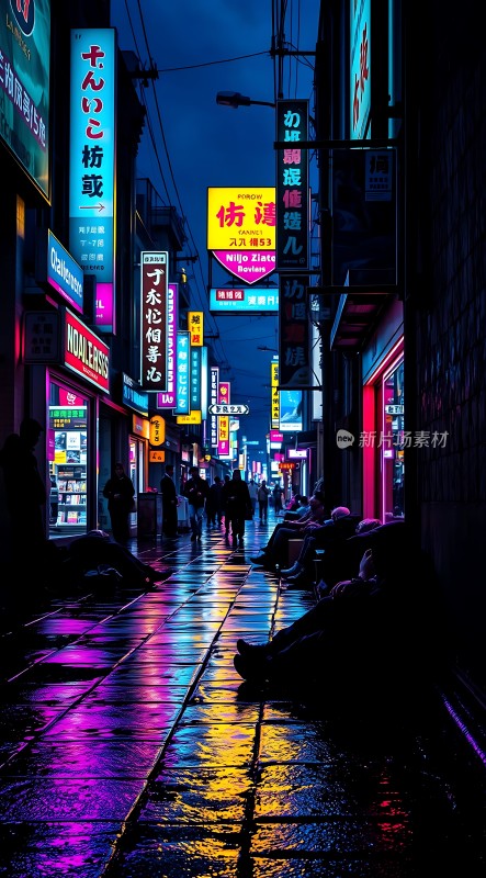 霓虹灯下的繁华街道