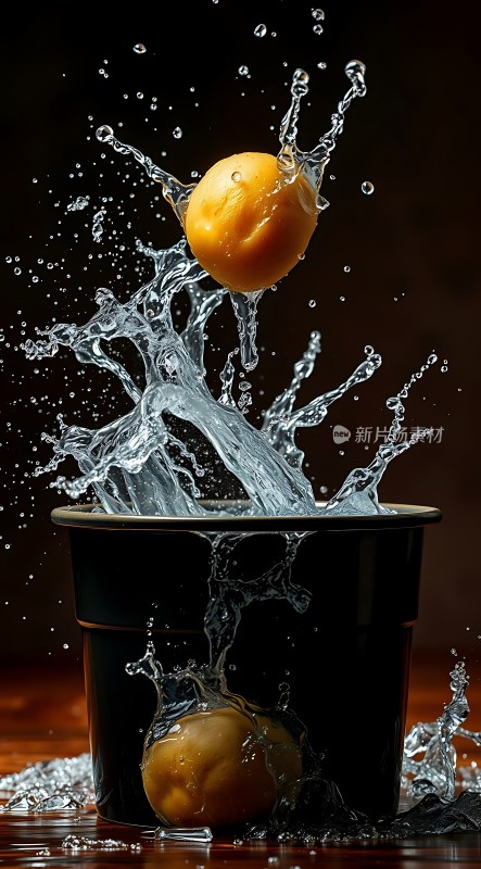 水花四溅橙子入桶