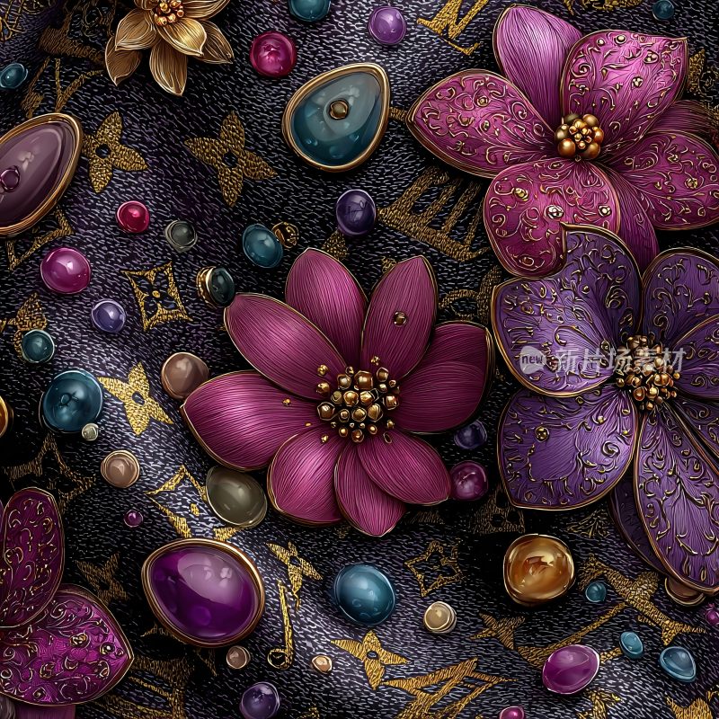 华丽珠宝花卉图案插画