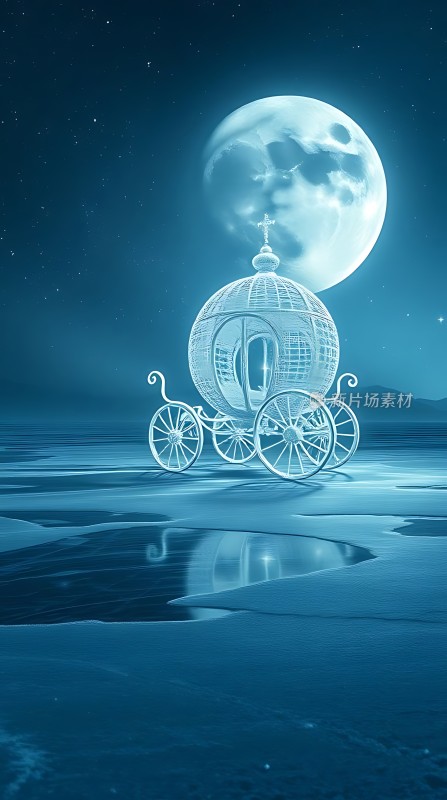 冰蓝月光下的梦幻马车