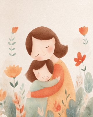 母女温馨相拥插画 母女温馨相拥插画