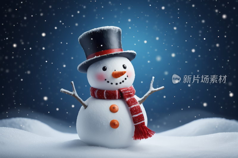 雪地里一个戴着帽子和围巾的雪人背景图片