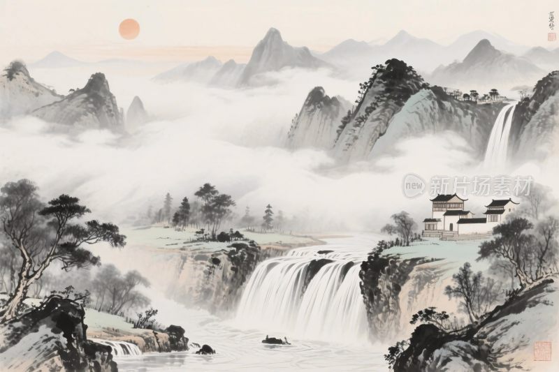 山水国风水墨画