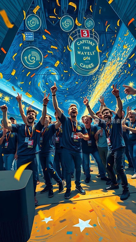 胜利欢呼团队庆祝