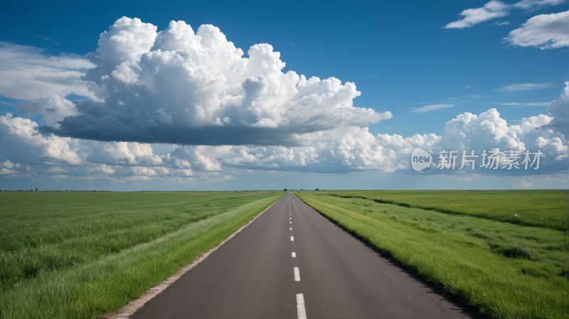 一条白线穿过绿地道路被夷为平地