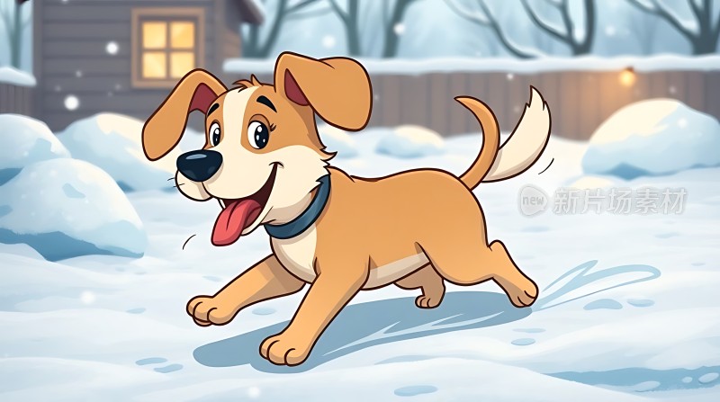 雪地小狗欢快奔跑