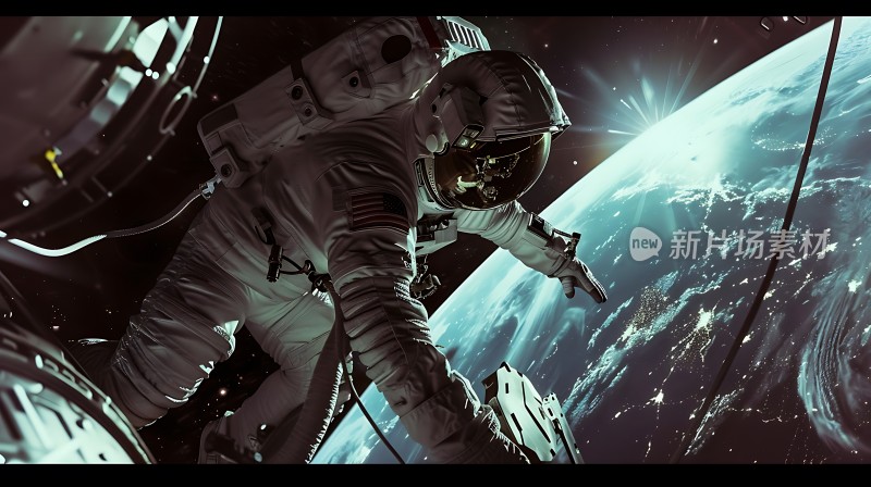 宇航员太空行走地球背景