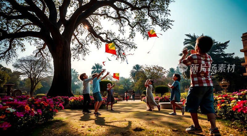 儿童放风筝阳光下的快乐时光