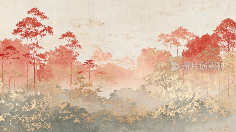 红林朦胧风景插画
