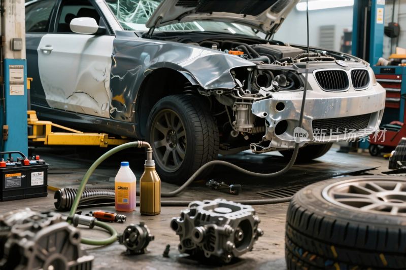 车间内受损待修的汽车