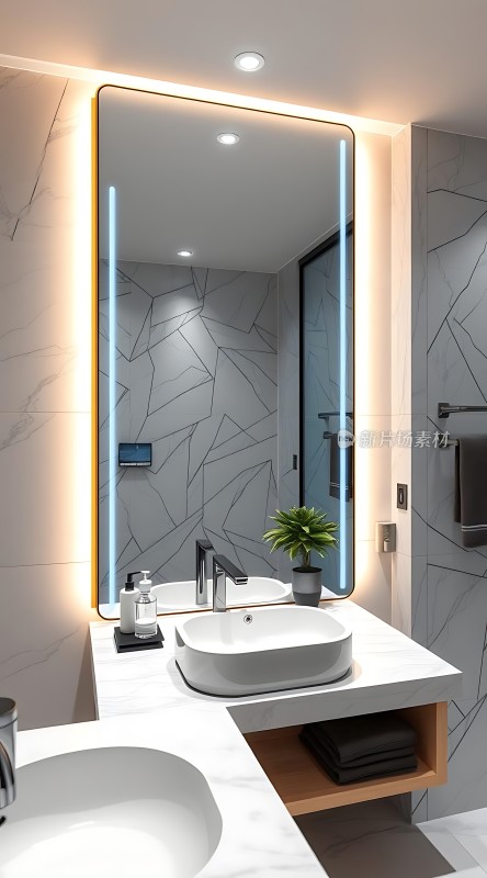 现代浴室设计简约时尚洗手台与镜子组合