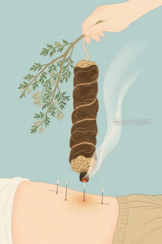 艾灸针灸传统插画