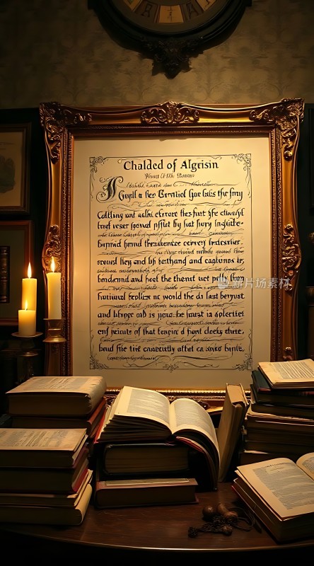 古旧文献与蜡烛营造神秘氛围