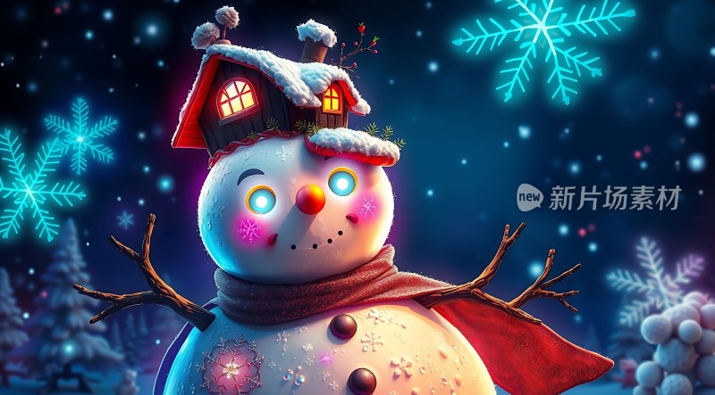 雪夜里的梦幻雪人