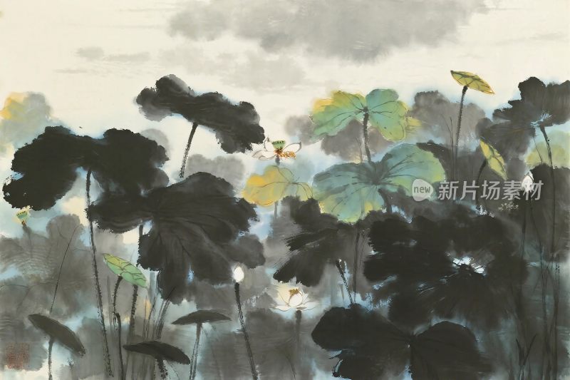 水墨荷花水墨画