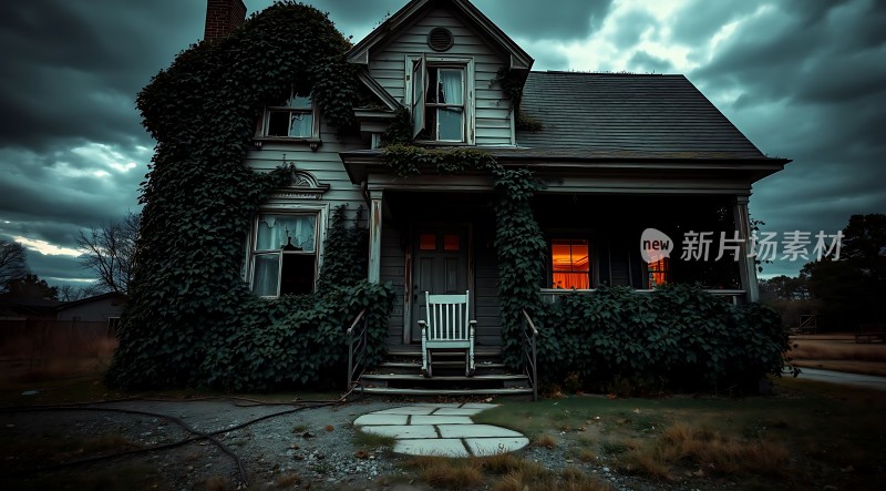 废弃老屋藤蔓缠绕孤寂而神秘