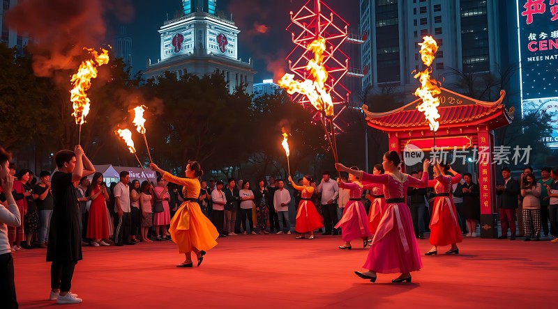 火舞霓虹夜汉服佳人舞动繁华都市