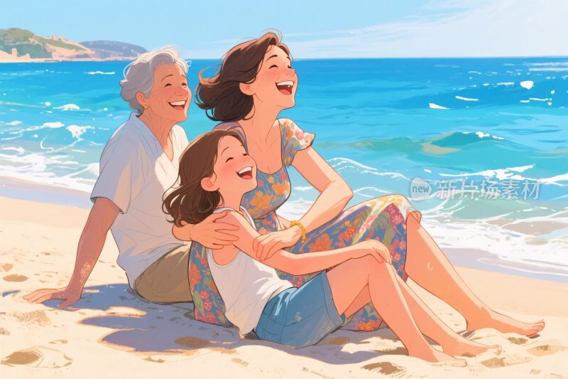 海边家庭插画