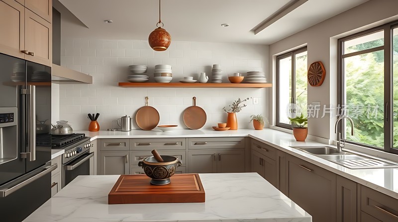 现代厨房设计简约风格自然光线充足功能齐全
