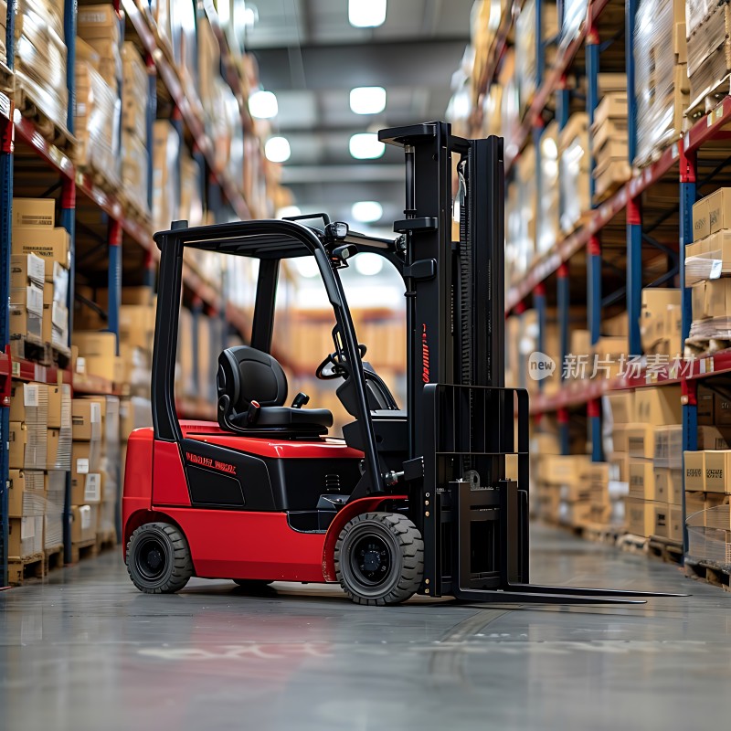 仓库里的红色叉车